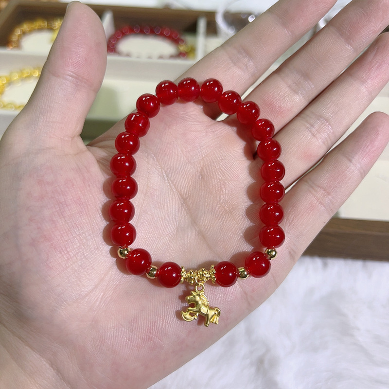 新中式珐琅彩色摇摇马手链女本命年高级感轻奢仿红玛瑙手串礼物女|undefined