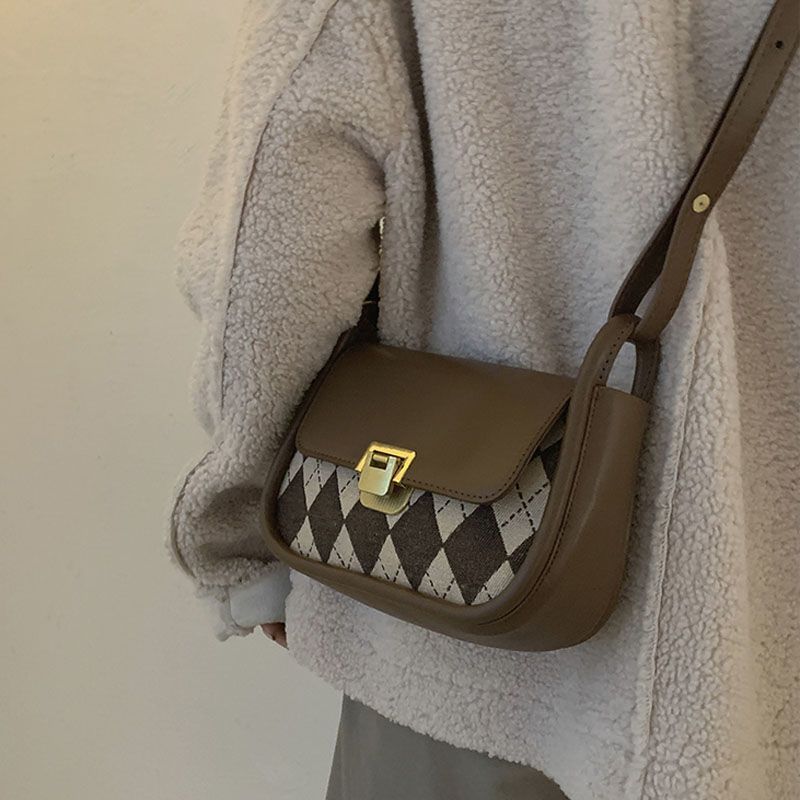 Borsa a spalla donna stile francese retro a quadri a sella_voghion.com