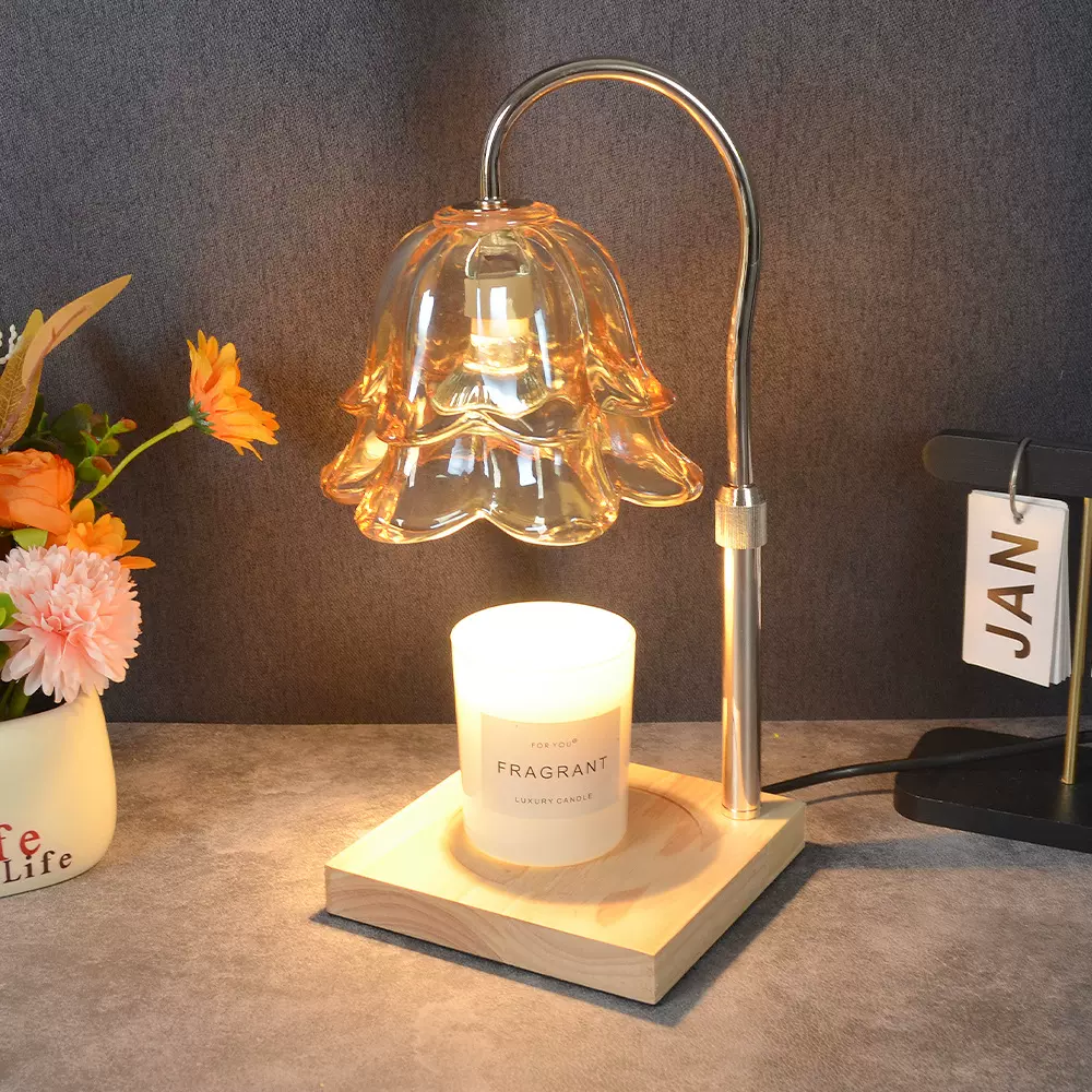 可升降香薰灯融蜡灯蠟燭暖燈烛灯卧室床头木质玻璃台灯蠟燈亚马逊