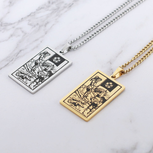 Taro Card Necklace Set of 22 - Vintage Rectangle Pendant Cable Chain Necklace - Titanium Steel