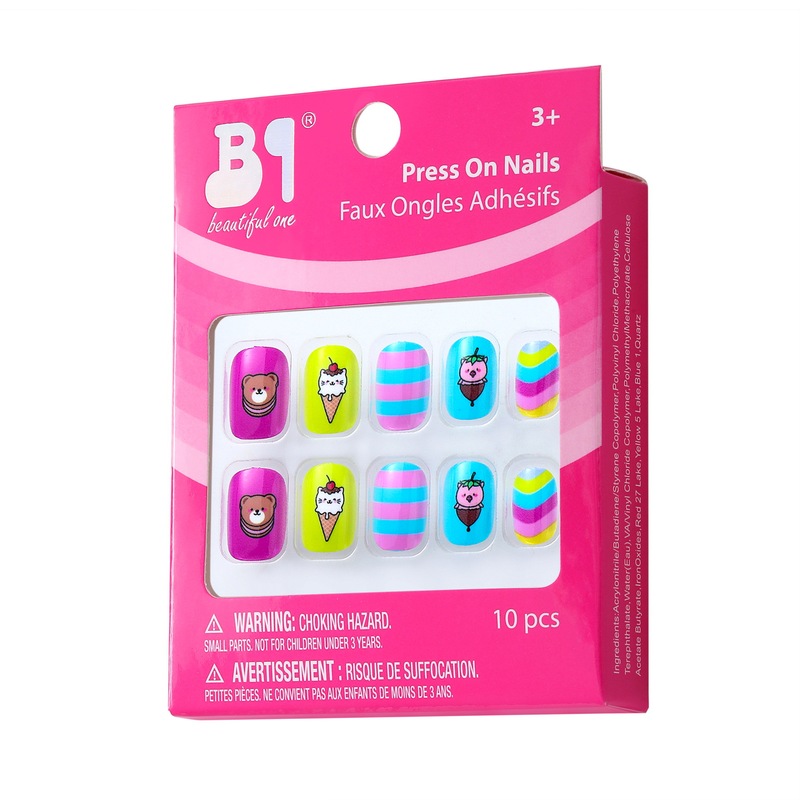 Animal Pattern Rainbow Stripesd Summer Kidsren's Fake Nails Abs Acrylic Material Printed Nail Art Patch