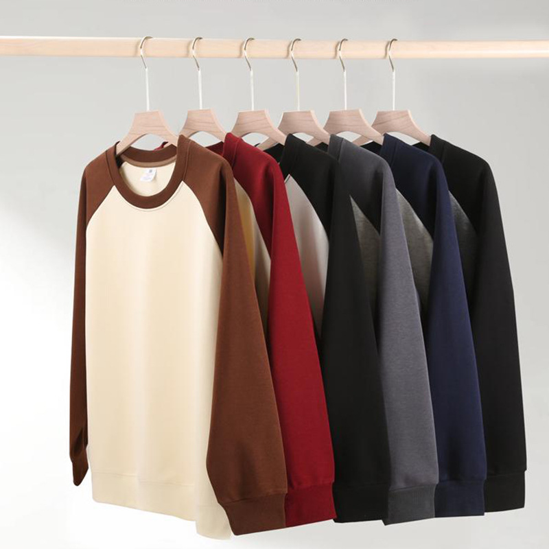 Costura de algodón Raglan cuello redondo camisa publicidad pesado Grupo Partido clase uniforme manga larga overoles logotipo personalizado