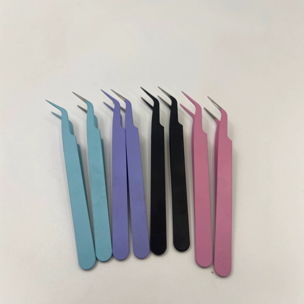 批发不锈钢镊子彩色DIY弯头直头夹子粉色蓝色马卡龙手工 手账镊子