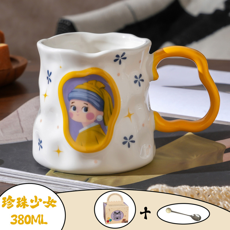 レトロかわいい女の子マグカップセラミックホームカップ女の子のための見栄えの良いウォーターカップお土産クロスボーダーコーヒーカップ|undefined