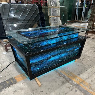 KTV Light Luxury Luminous Starry Sky Coffee Table Gorgeous Bar Clear Bar Box Club Stainless Steel Tempered Glass Table