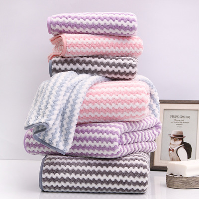 菠萝格浴巾珊瑚绒条纹浴巾成人男女家用柔软吸水浴巾高阳货源批发