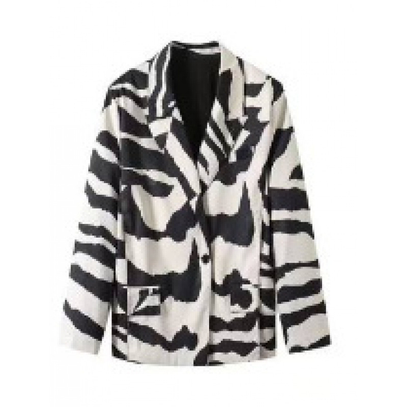 In Stock - Fashionable Design Lapel Animal Print Long-Sleeve Blazer 2026 Autumn New Model Cross-Border European and American Style