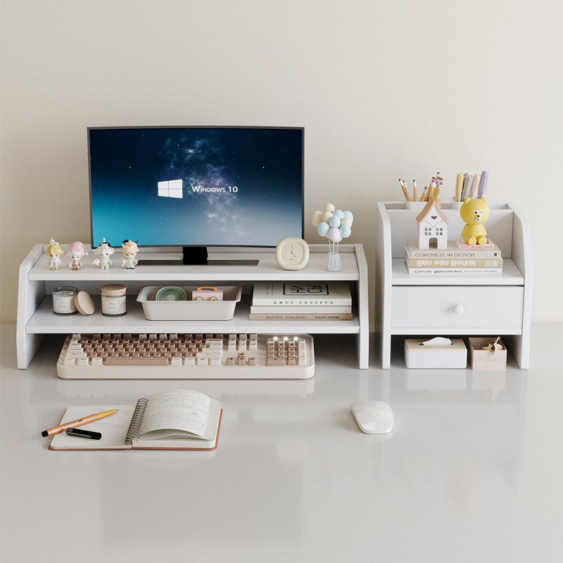 シンプルなコンピュータディスプレイが高くなっています。二重の事務机のファイルスタンドの多層のデスクトップの収納棚の卸売りです。|undefined