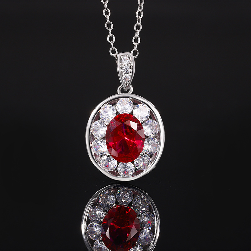 2024 nueva joyería Zhuang Shengsheng fondo de cobre chapado en oro simulación retro corindón rojo conjunto ovalado 8*10-6*8