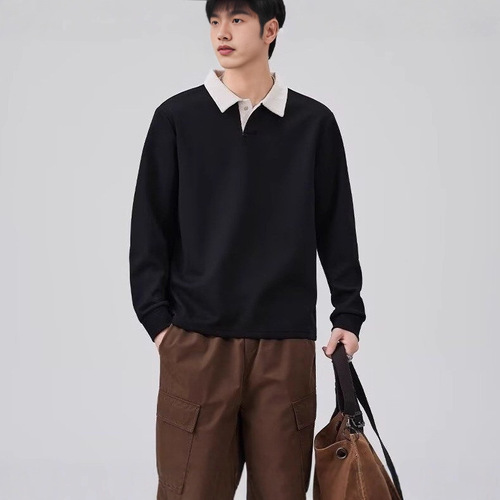Advanced Retro Color Block Hooded Sweatshirt for Men, Casual Loose Collar Top, Korean Style Trendy Long-Sleeve Polo Shirt