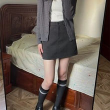 大码胖mm灰色毛呢a字半身裙女秋冬新款小个子加厚高腰包臀短裙子