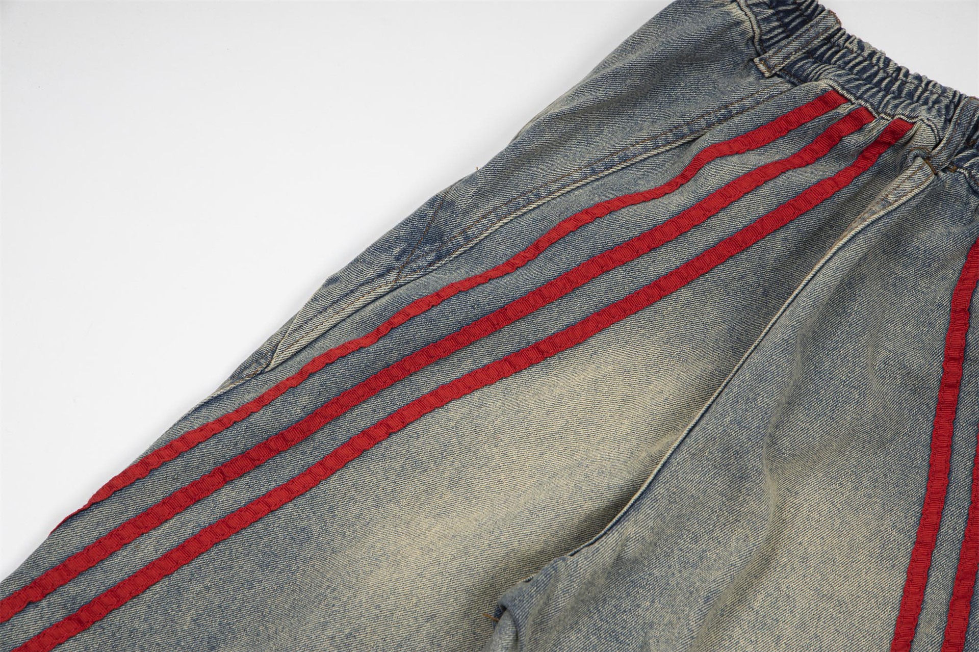 Washed Retro Jeans Men's Straight Loose Wide-leg American High Street Pants Trendy Brand Ruffian Handsome Striped Splicing Trousers_mkmklike.com