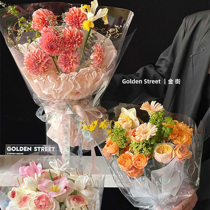 Flores de flores de color lippopp oro papel de vidrio transparente de alta permeabilidad papel de embalaje de flores impermeable estilo coreano florista