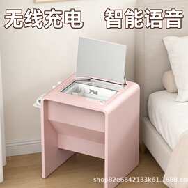 跨境韩式智能美妆台无线充电智能语音储物高颜值卧室梳妆台粉色