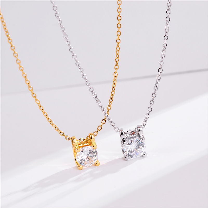 rose gold plated simple four claw single diamond pendant female versatile trend clavicle chain temperament titanium steel necklace_voghion.com