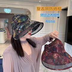 新しいラップアラウンドオーガンザサンハット韓国スタイルシングルスタイル通気性大きなつば日焼け止め帽子葉日よけ帽子
