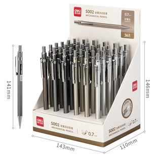 Deli S001 Metal Active Pencil Mechanical Pencil Continuous Refill 0.5 Refill 0.7 Press Type Low Center of Gravity Needle Tube