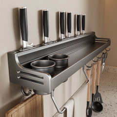Kitchen rack without punching, wall-mounted household seasoning supplies, knife holder hanger, multi-functional storage rack