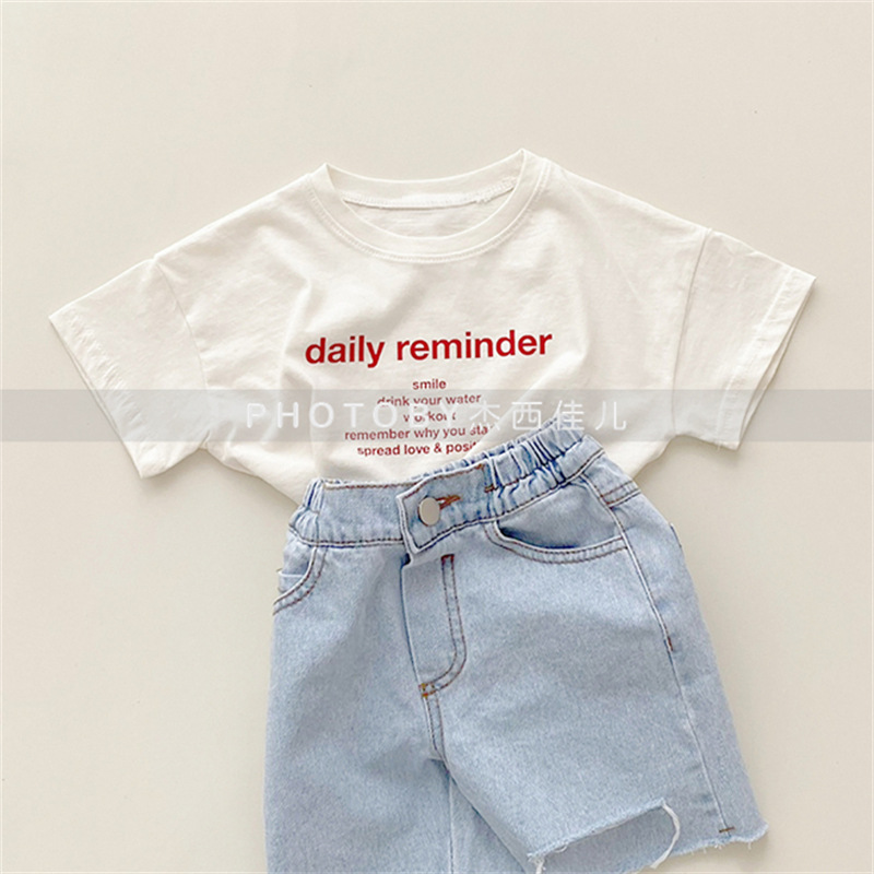Padre-hijo ins estilo coreano verano nuevo manga corta niños y niñas moda simple carta casual padre-hijo manga corta Camiseta