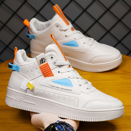  spring new national trend color-blocked high-top shoes Korean style fashionable white shoes men's platform youth sneakers