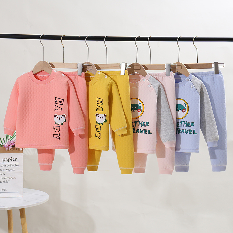 어린이 열 속옷 세트 소년과 소녀 3 층 코튼 패딩 가을과 겨울 가정 옷 2 피스 아동 의류 도매