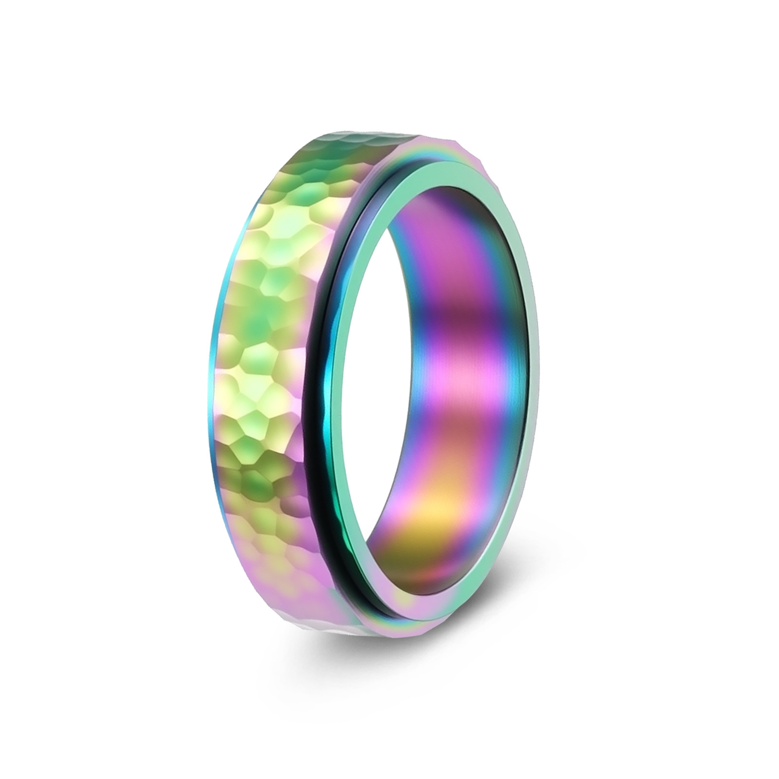 Nuevo anillo giratorio de acero de titanio transfronterizo manual golpeando Luna patrón de pozo patrón de golpeo irregular anillo de descompresión giratorio