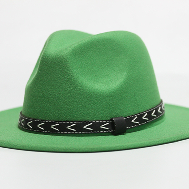 Nuevo sombrero Pu Correa remachada sombrero con sombrero vaquero de piedra elástica sombrero de fieltro cinturón de tejido modelo Pu sombrero con accesorios
