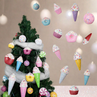 Cross-Border Christmas Decorations Candy Ice Cream Donuts Gingerbread Man Ice Cream Cane Pendants Holiday Scene Arrangement