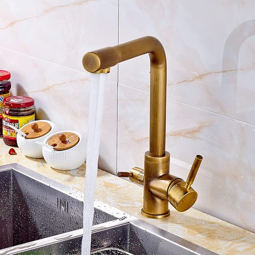 Manufacturer cross-border brass antique three-in-one purification faucet electroplated black gold kitchen mixed water filter faucet
