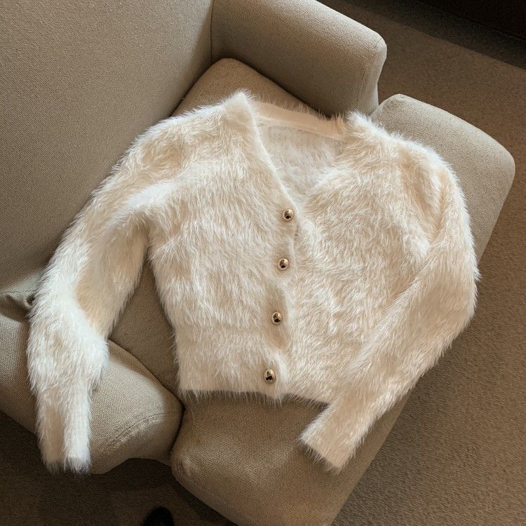 Spring and Autumn 2023 new sweater women's loose popular cardigan knitted mink fur short coat top Spring and Autumn 2023 new sweater women's loose popular cardigan knitted mink fur short coat top