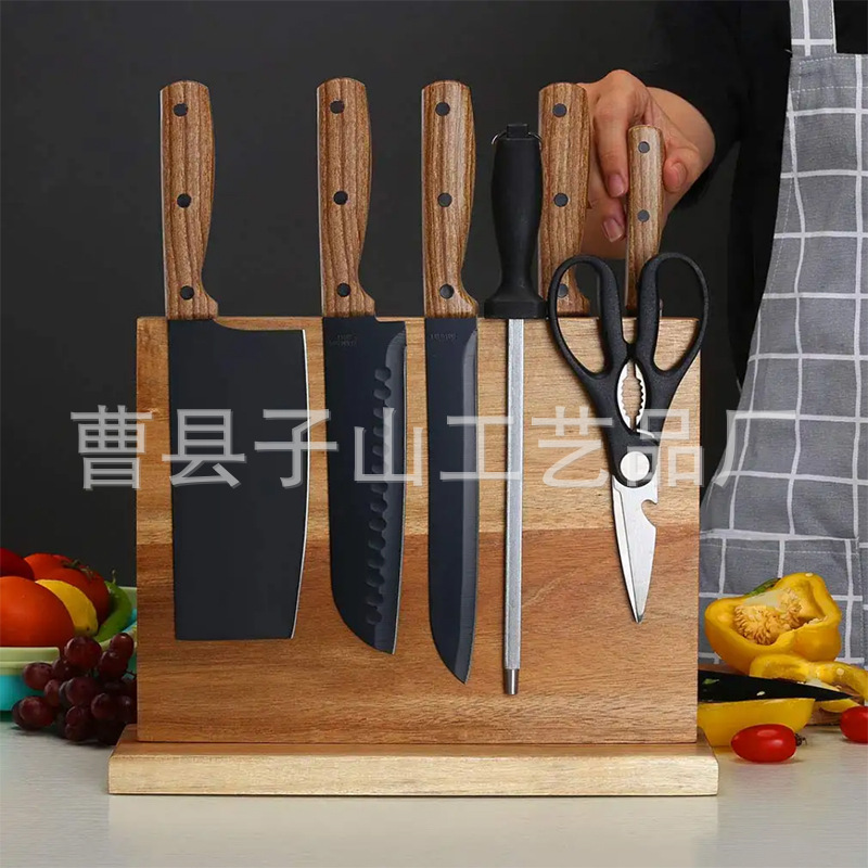 Madera sólida de doble cara cuchillo de absorción magnética estante de almacenamiento de madera para herramientas de cocina estante de almacenamiento magnético multifuncional sin perforación