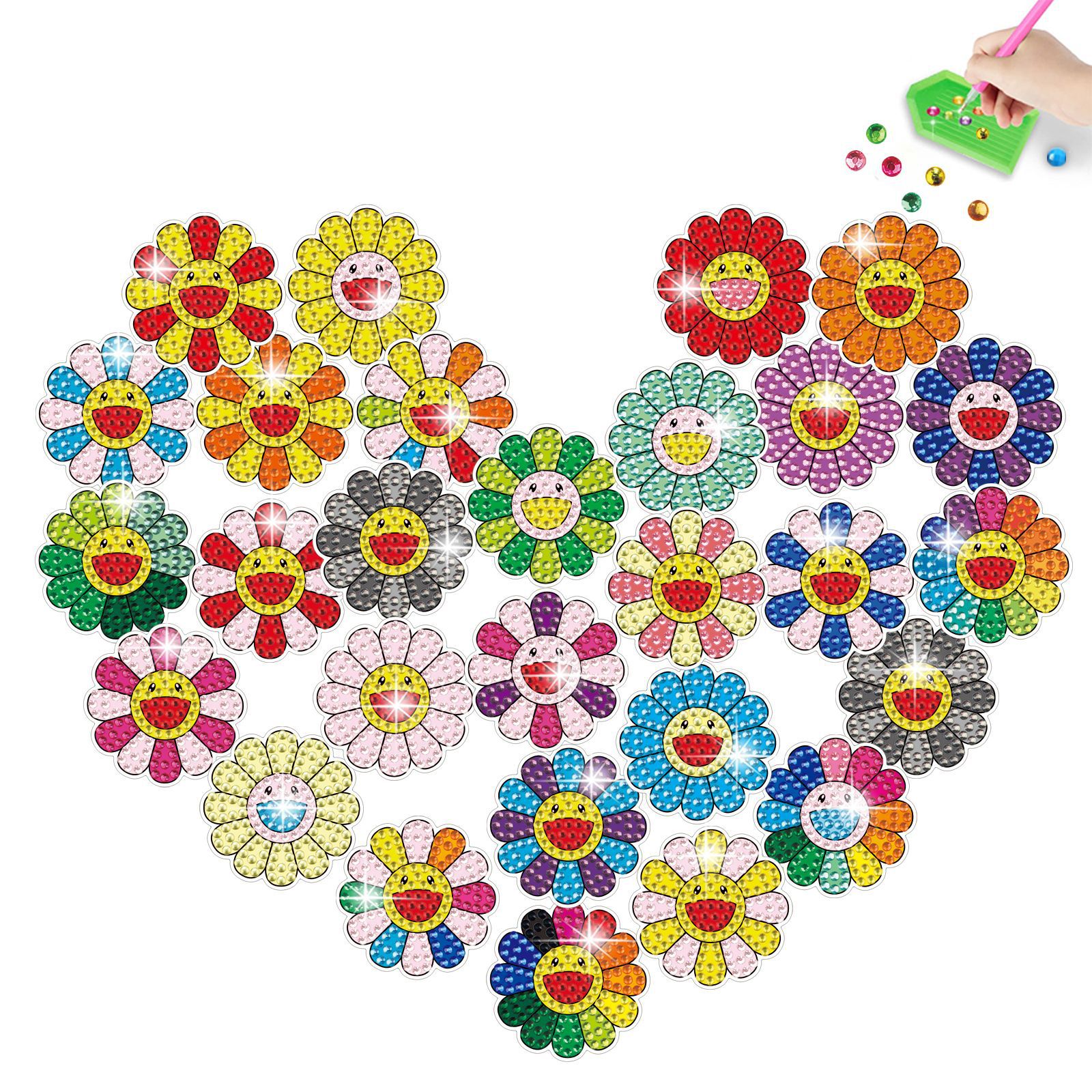 Ventas calientes de dibujos animados pegatinas de flores de diamantes dibujos hechos a mano diy aleatorios pegatinas de ladrillo pintura de piedra pegatinas de pared cristal brillante pegatinas de diamante