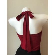 夏季冰丝港风酒红针织吊带小背心女外穿春秋打底内搭无袖修身挂脖