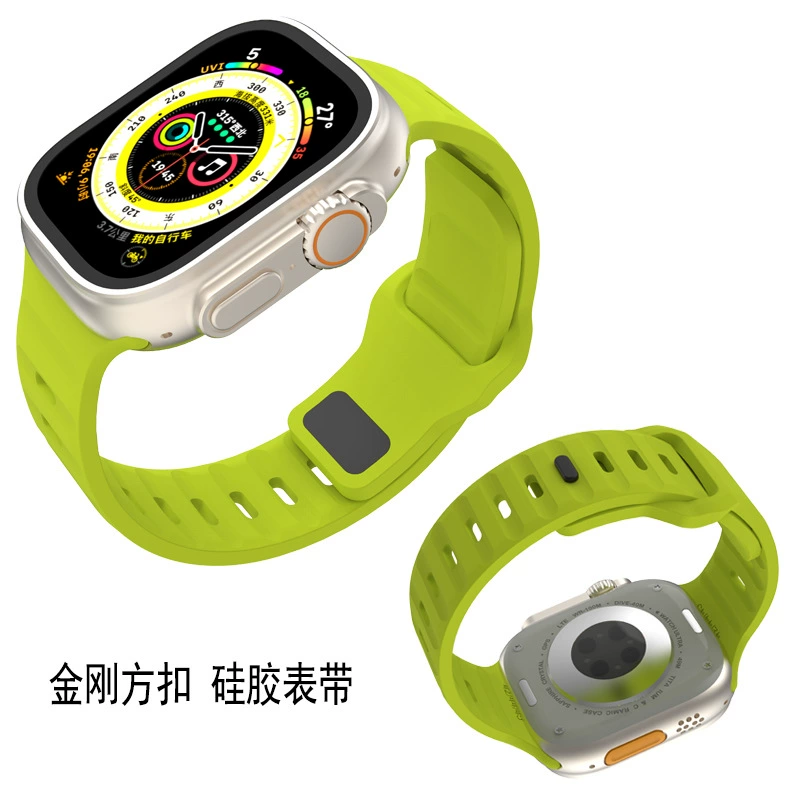 Подходит для Apple Watch Ultra9876543210 поколения SE, спортивный силиконовый ремешок с квадратной пряжкой и бриллиантами, новая модель