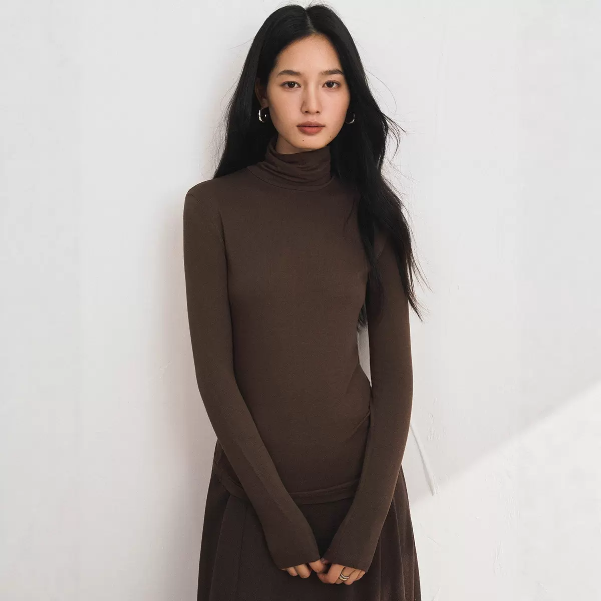 秋冬山羊绒高领打底衫女天丝莫代尔修身亲肤T恤基础款弹力针织衫