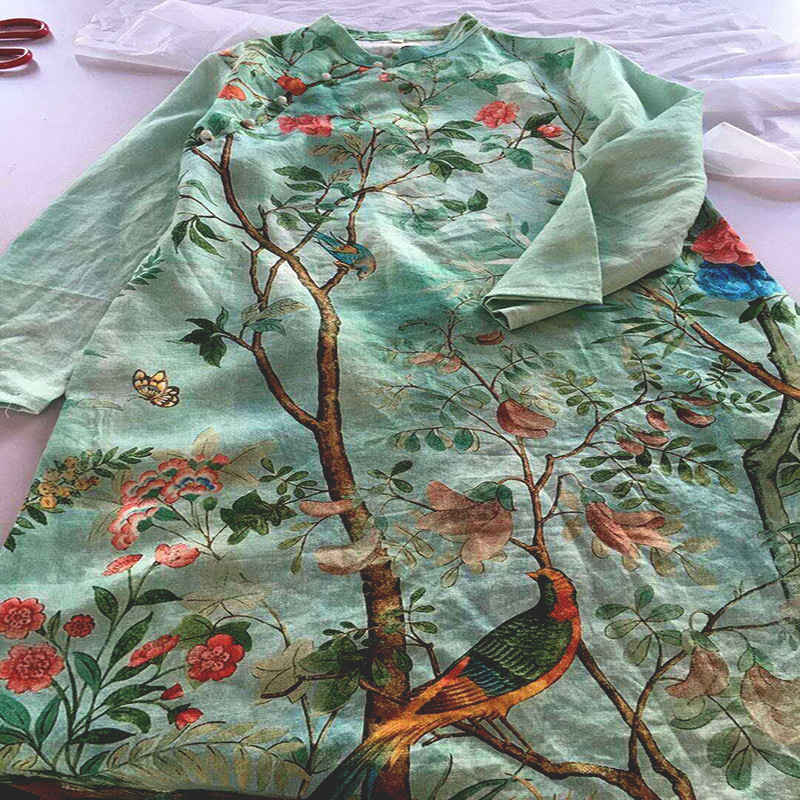 来图加工定制苎麻印花面料棉绸布cotton fabrics全棉直喷数码印花