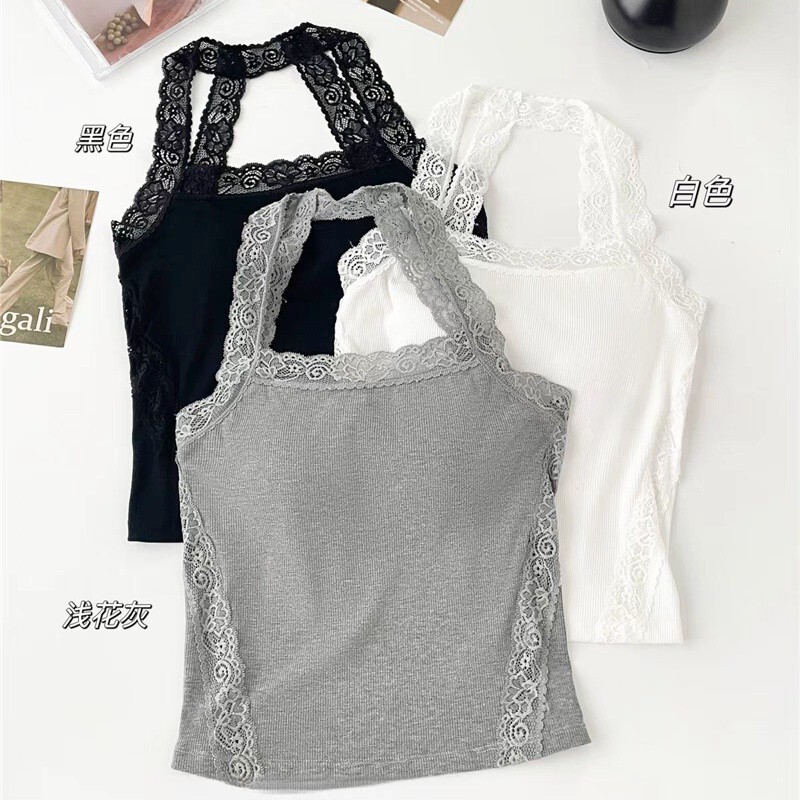 L5309# lace stitching neck hot girl condole belt with fixed cup chest pad slim fit outer wear inner coat L5309# lace stitching neck hot girl condole belt with fixed cup chest pad slim fit outer wear inner coat