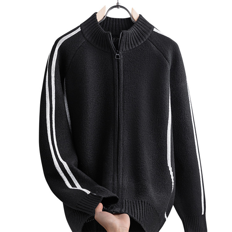 Comercio exterior otoño y invierno nuevo estilo de calentamiento a rayas de cuello cardigan suéter de punto masculino retro versátil suéter casual