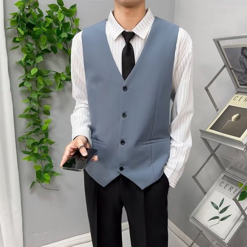Spring Korean Style Trendy Slim Fit Gray Suit Vest for Men, British Style Western Vest, Casual Professional Best Man Vest, Men's waistcoat