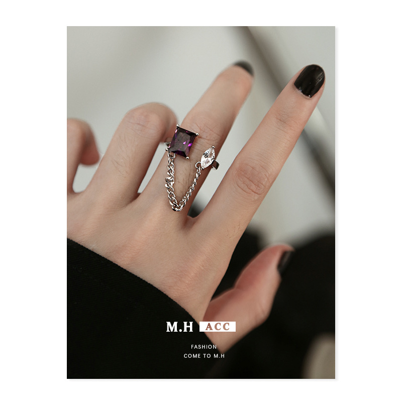 Open Ring Grape Ice Ring Fashion Chain Niche Design Personality Simple New Sweet Cool Girl Open Tail Ring