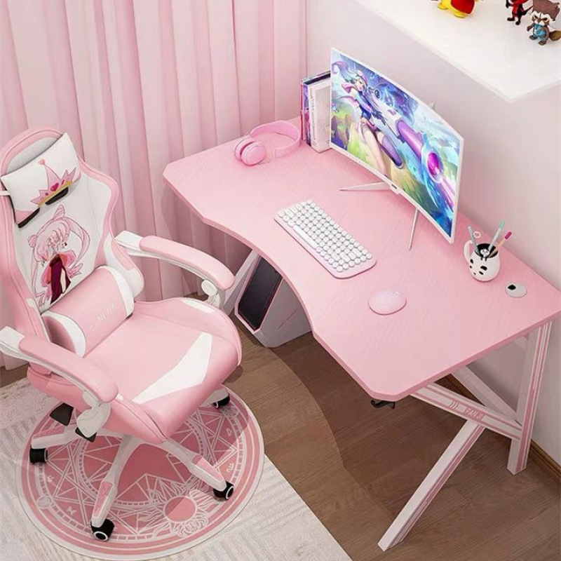 E-sports table pink desktop computer table white home desk game table E-sports table computer table and chair suit set