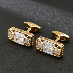 Rectangular gold crystal zirconium cufflinks for men, French-style shirt cuff fasteners