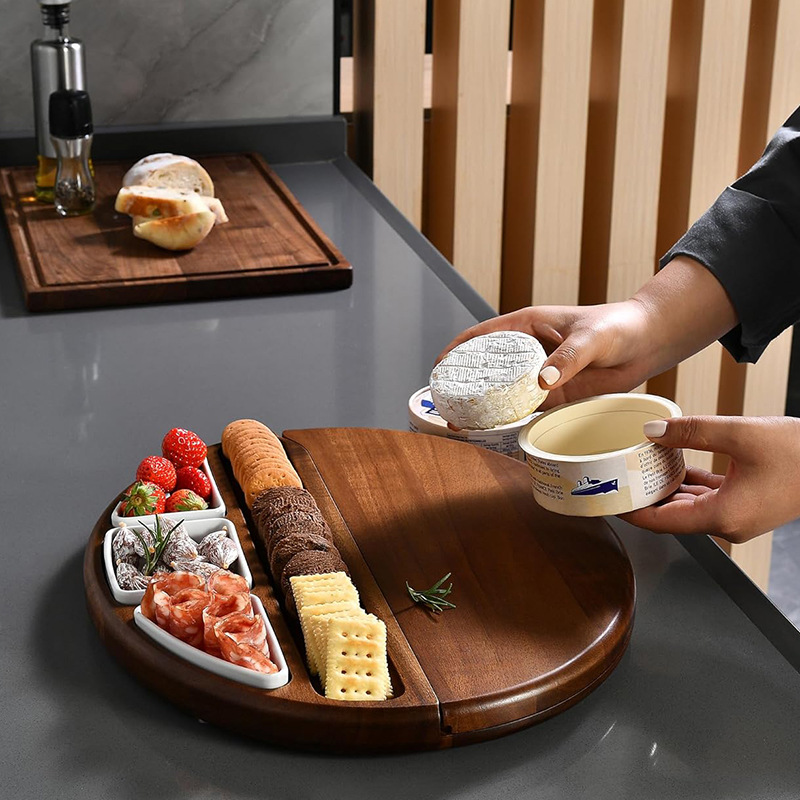 Tabla de cortar de madera queso creativo plato de queso con cuchillo y tenedor hogar con plato de inmersión tabla de cortar filete de frutas bandeja de postre