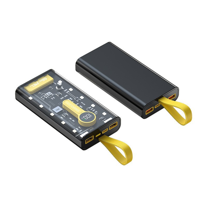 Explosiva de comercio electrónico transparente punk amarillo mech viento banco de energía 66w carga rápida bidireccional 20000 mAh banco de energía