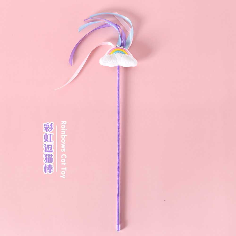 Mascota gato sueño unicornio Arco Iris cinta Hada divertido gato palo de Bell de sonido de juguete de entrenamiento interactivo polo