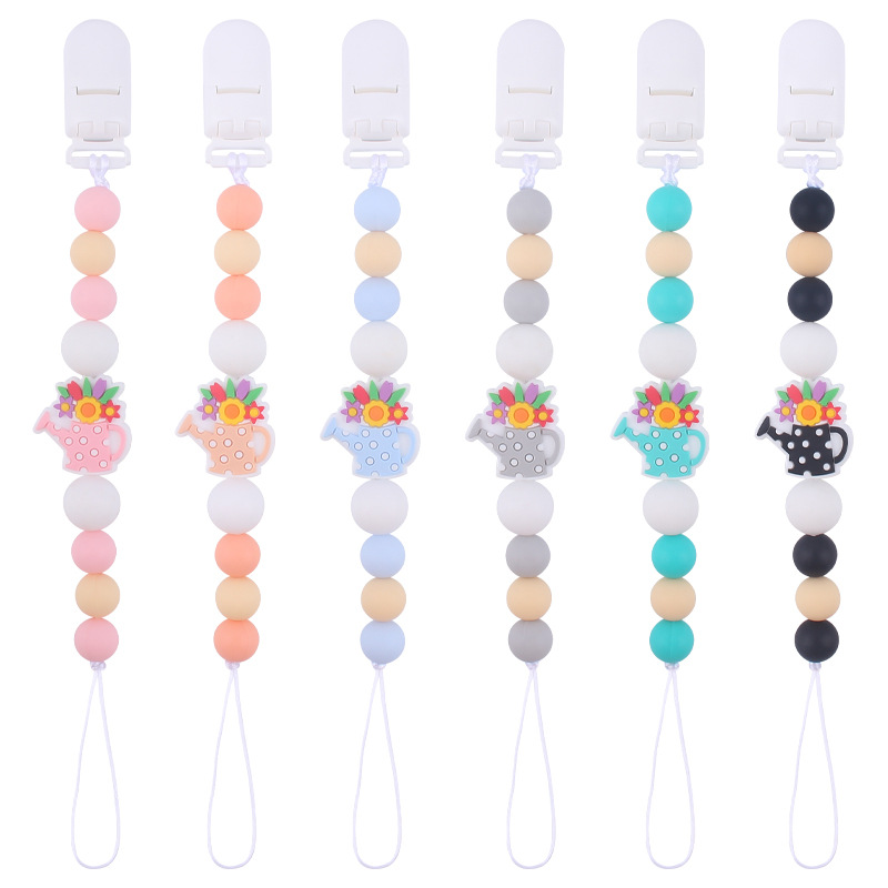 Bebé suministros de dibujos animados florero de silicona pequeño mordedor creativo DIY calmante bebé mordedura molar anti-gota cadena
