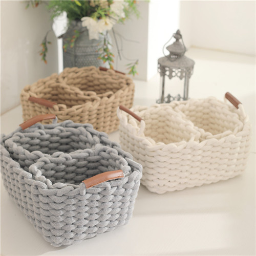 Sundries with handles cotton rope woven storage basket large and small cosmetics lipstick storage box eye shadow desktop storage box