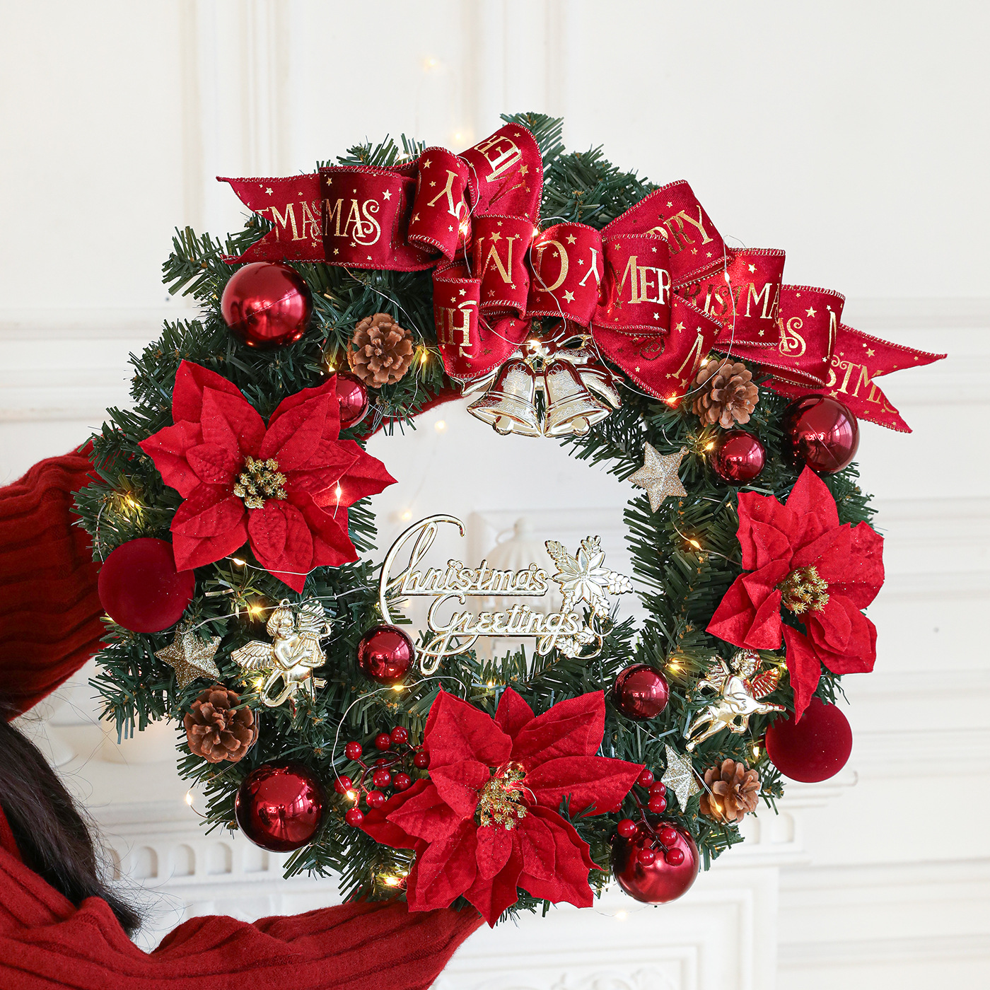 Nueva corona de Navidad encriptada iluminante guirlanda ventana puerta colgante pared decoración atmósfera colgante decoración diseño de escena