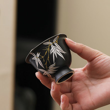 手绘银竹高足花口茶杯禅意主人杯陶瓷茶杯品茗杯个人专用喝茶杯