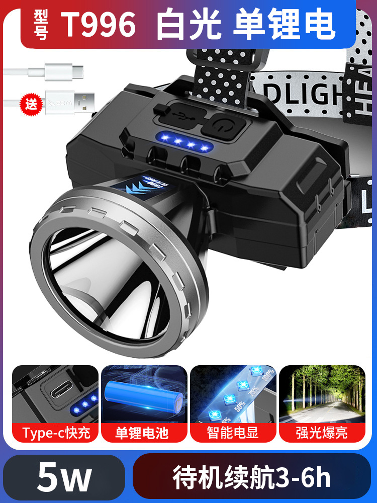 Luz transfronteriza de alto rayo recargable a prueba de agua super brillante cabeza de pesca nocturna luz de minería luz de larga duración
